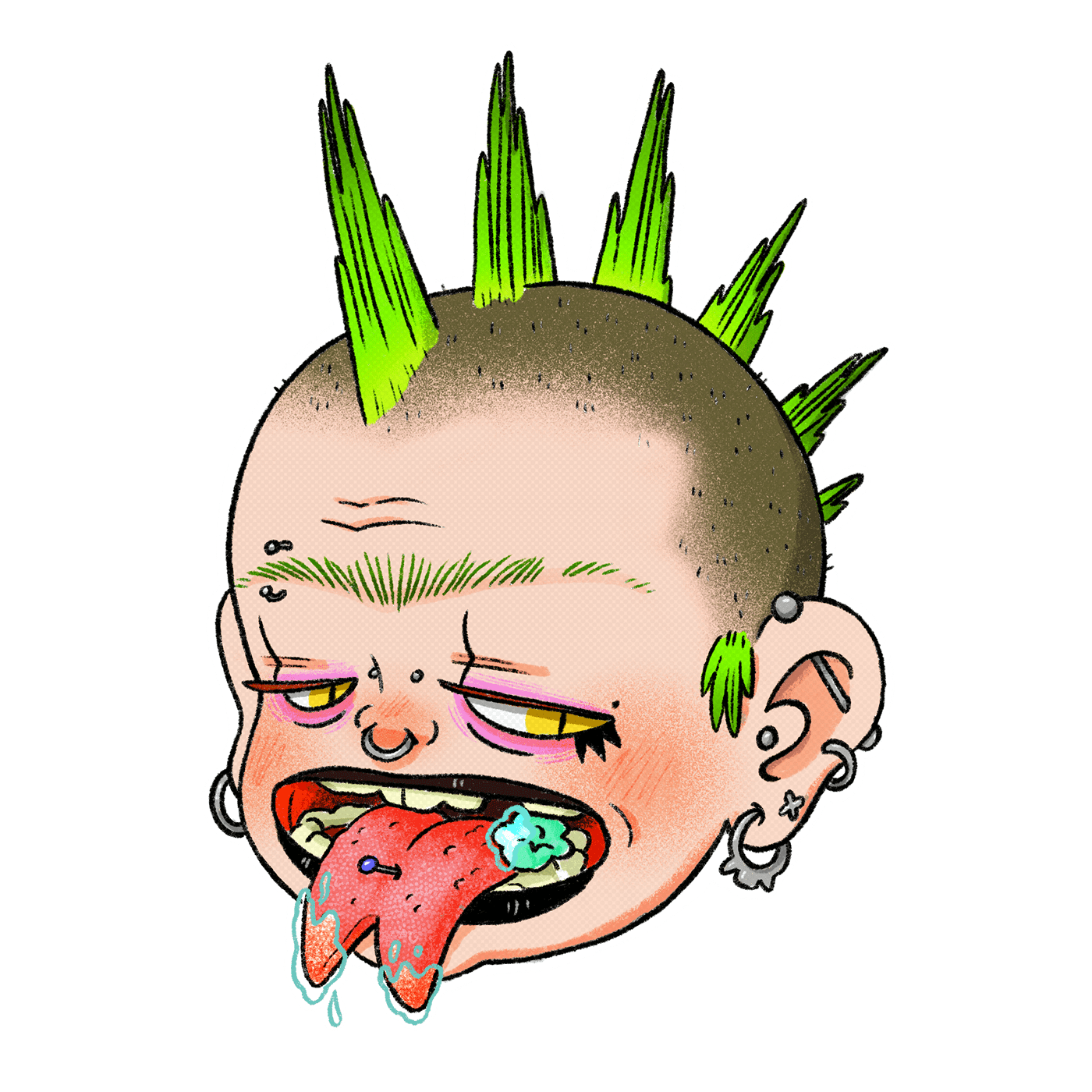 chewing gum green hair piercings punk split tongue sticker