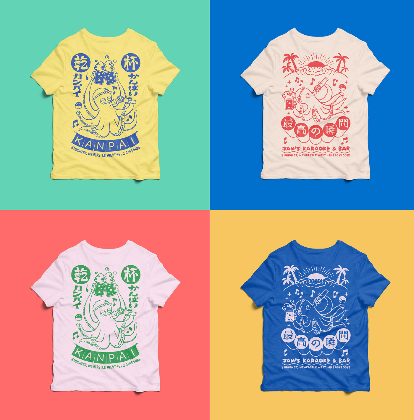ILLUSTRATION  Izakaya Japanese Culture karaoke octopus pop culture screenprint T-Shirt Design uniform design vaporwave
