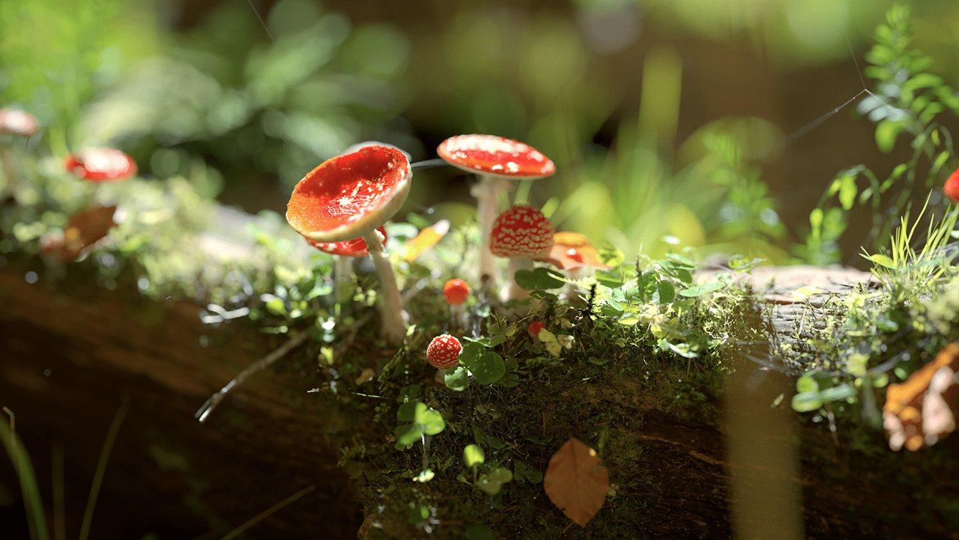 3D CGI Digital Art  forest macro Magic   moss mushroom Nature trees
