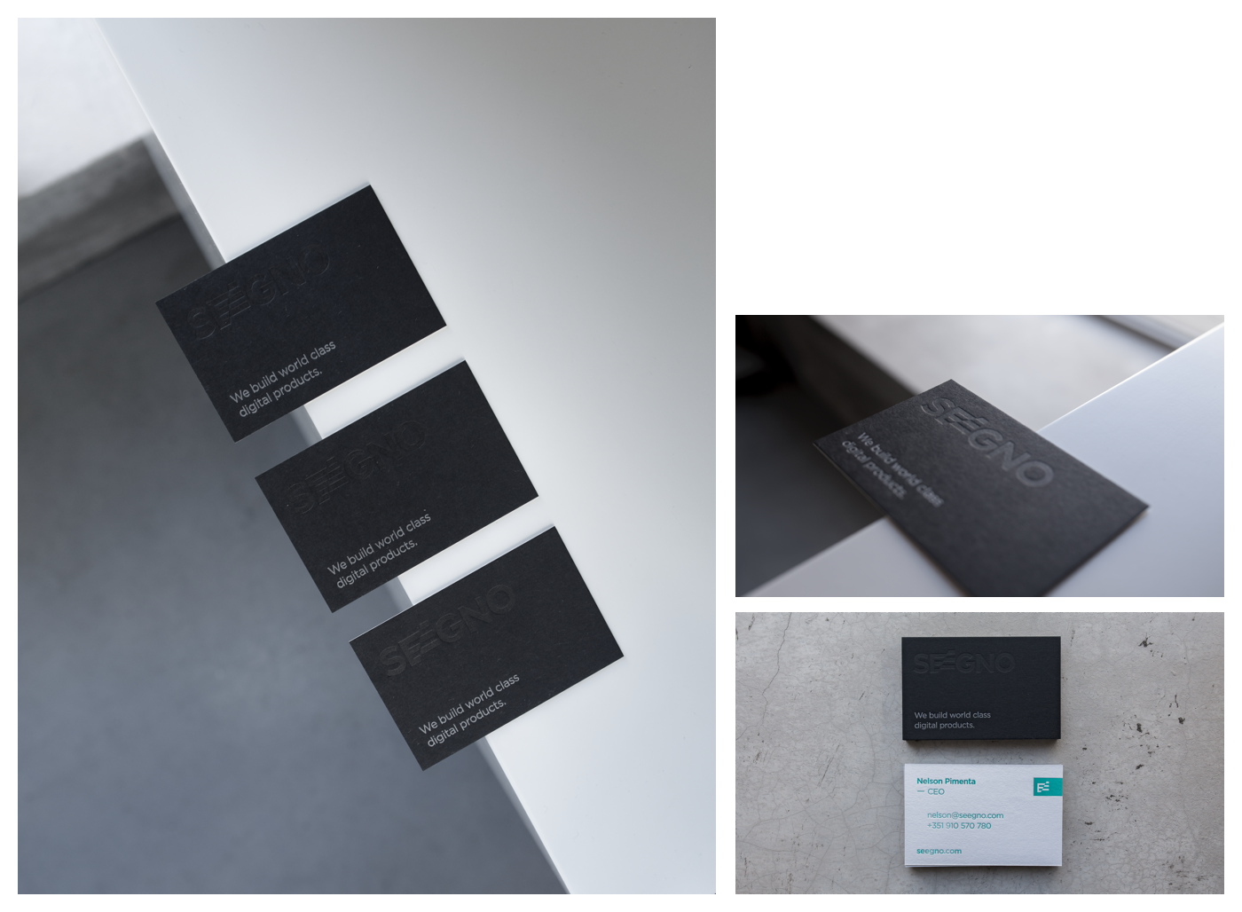 branding  business cards dark foil letterpress print seegno silver stationary