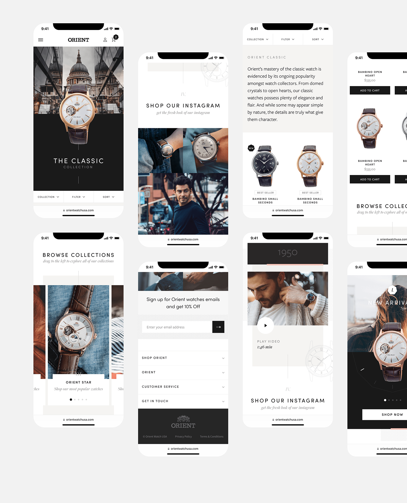 animation  brand Ecommerce mobile Orient Watch UI/UX watch Web Design 