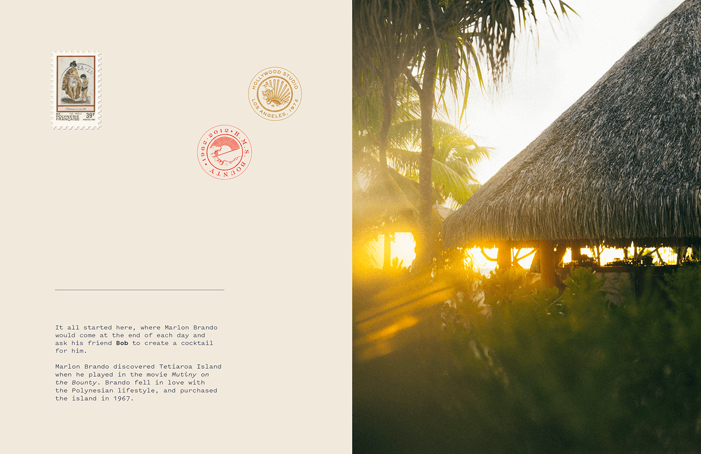 Hospitality Travel Journal identity typography   stamps polynesia luxury hotel restaurant brando