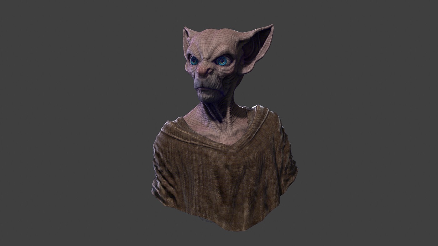 Character design Sculpt game Render Cat alien detail eyes wrinkle