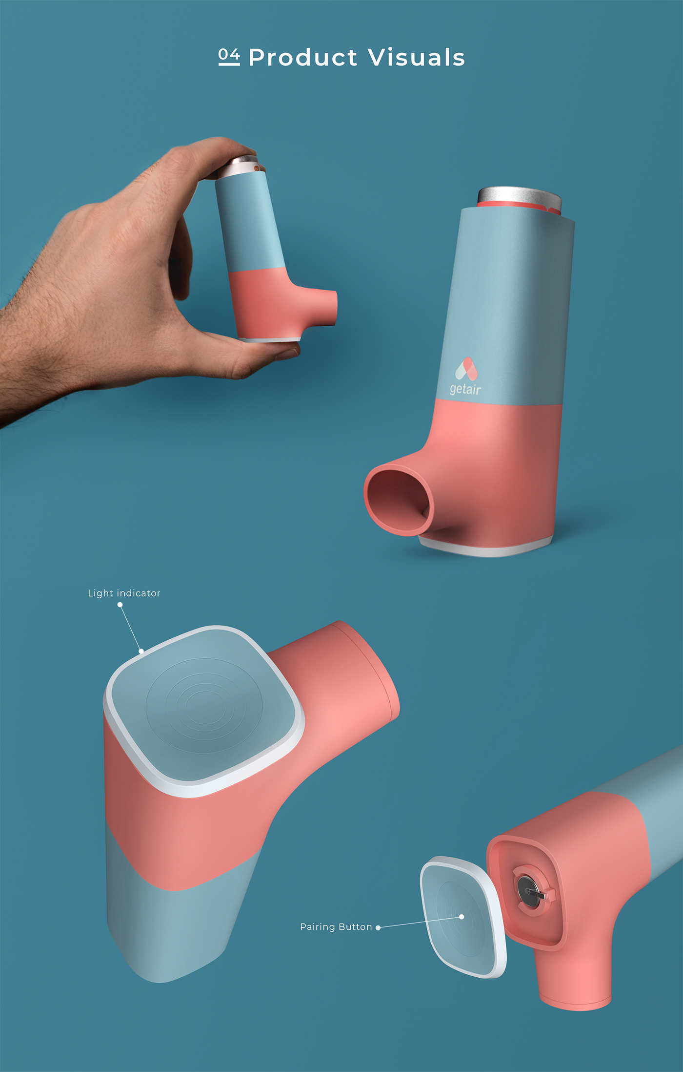 3d print Getair inhaler interaction Interface medical design Medical Product medication product design  ui design