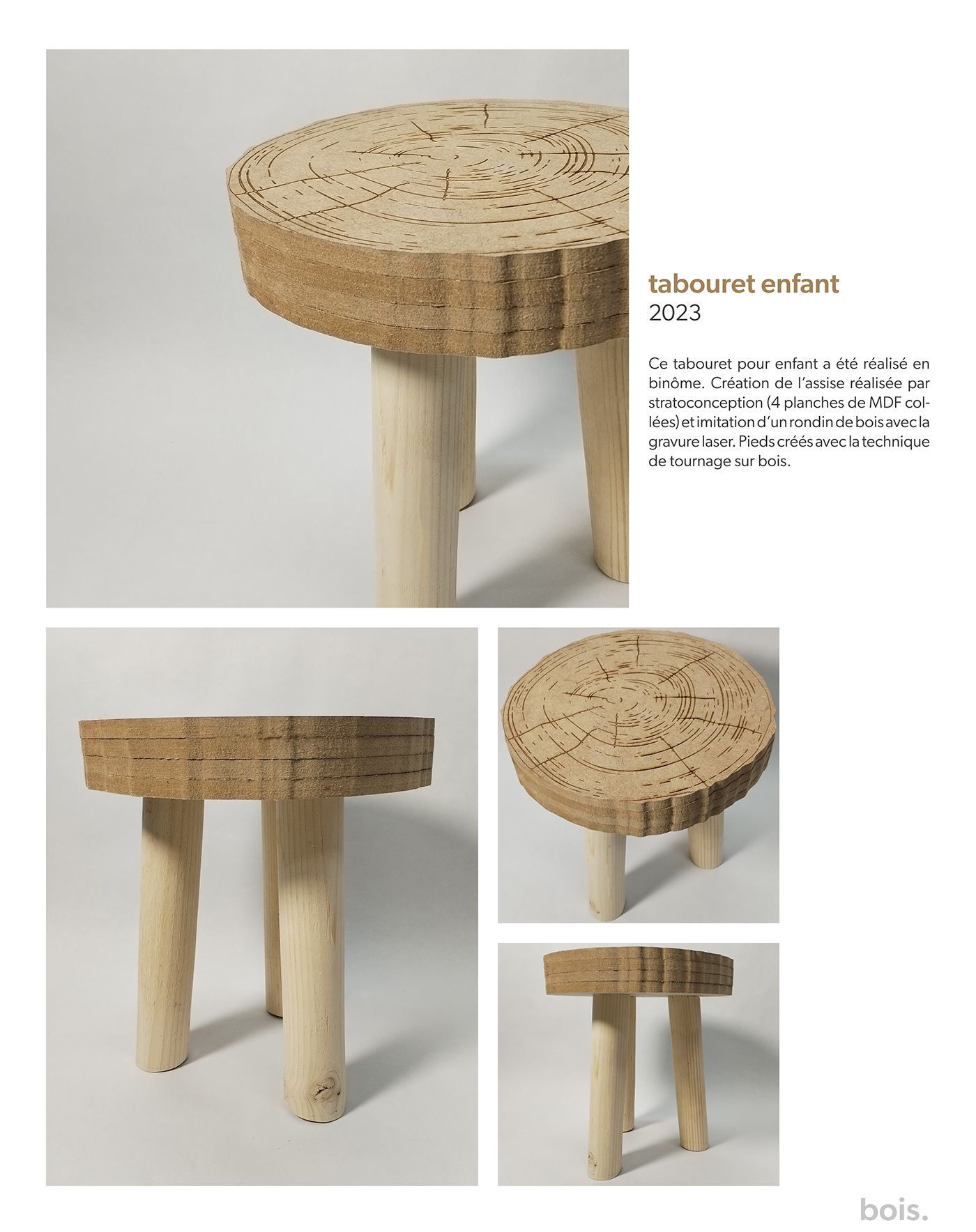 bois tabouret chair wood design product design  children strato conception