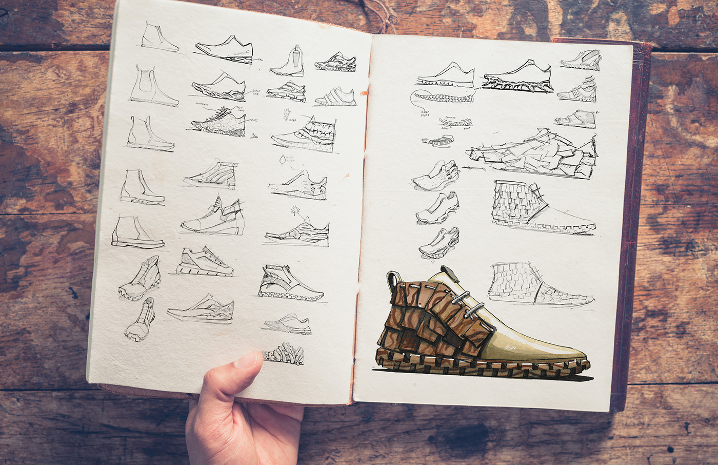 footwear Wabi Sabi design footwear design industrial design  designer sketch wood woodworking Nike