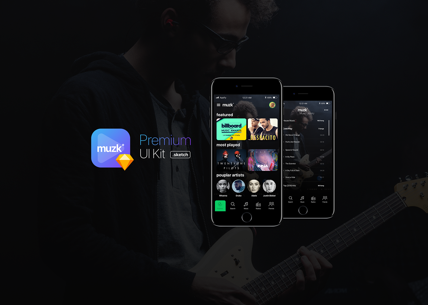music sound music app apps UI ux moe slah uikit ui kit premium