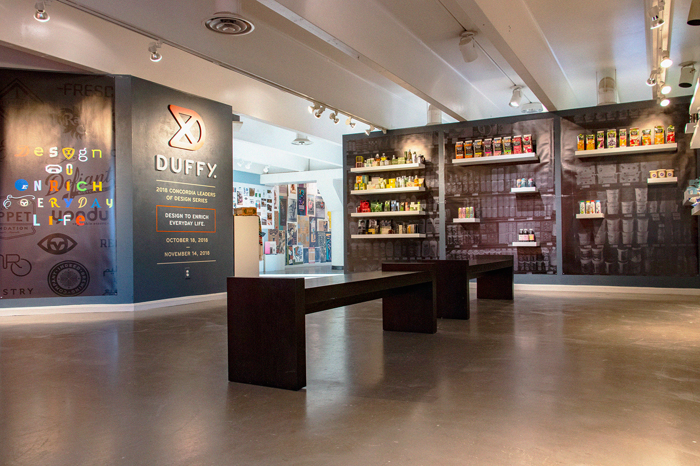 duffy design retrospective gallery branding  concordia aiga showcase Packaging Interior