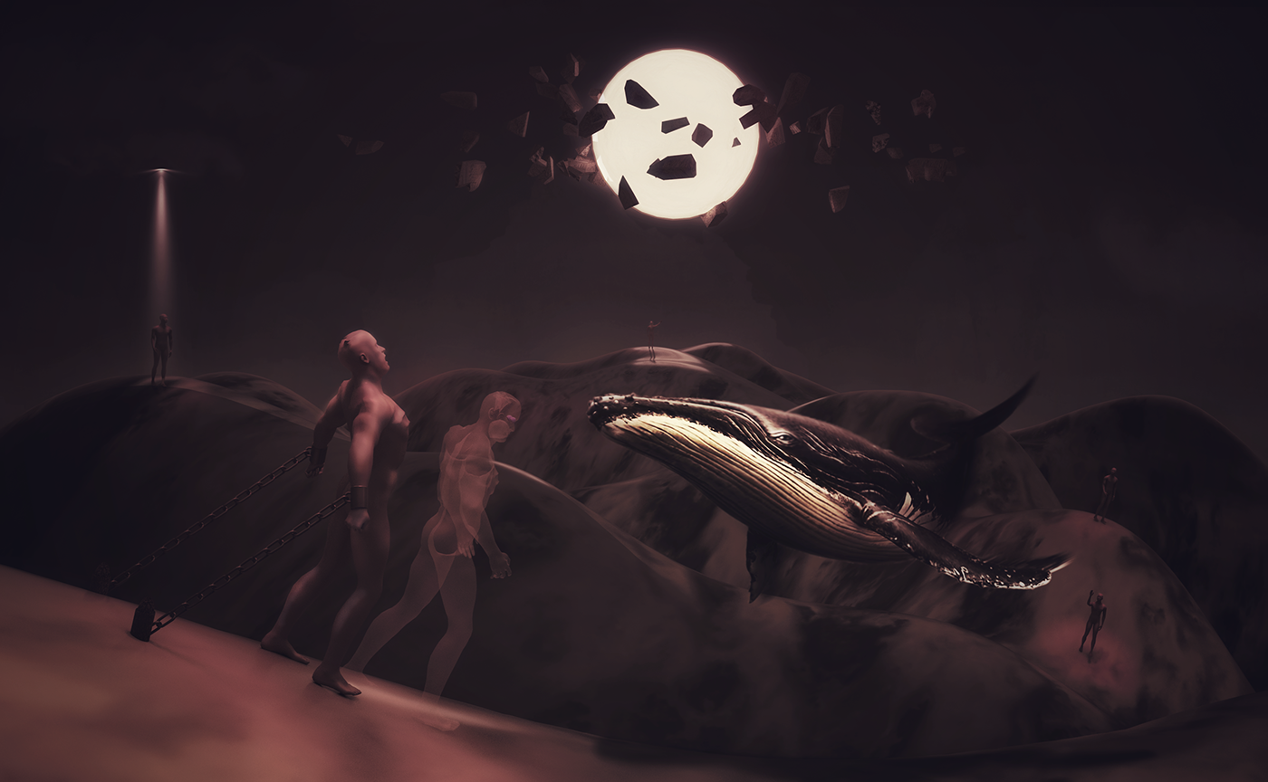 3D soul body meeting Whale dark night moon MOON NIGHT