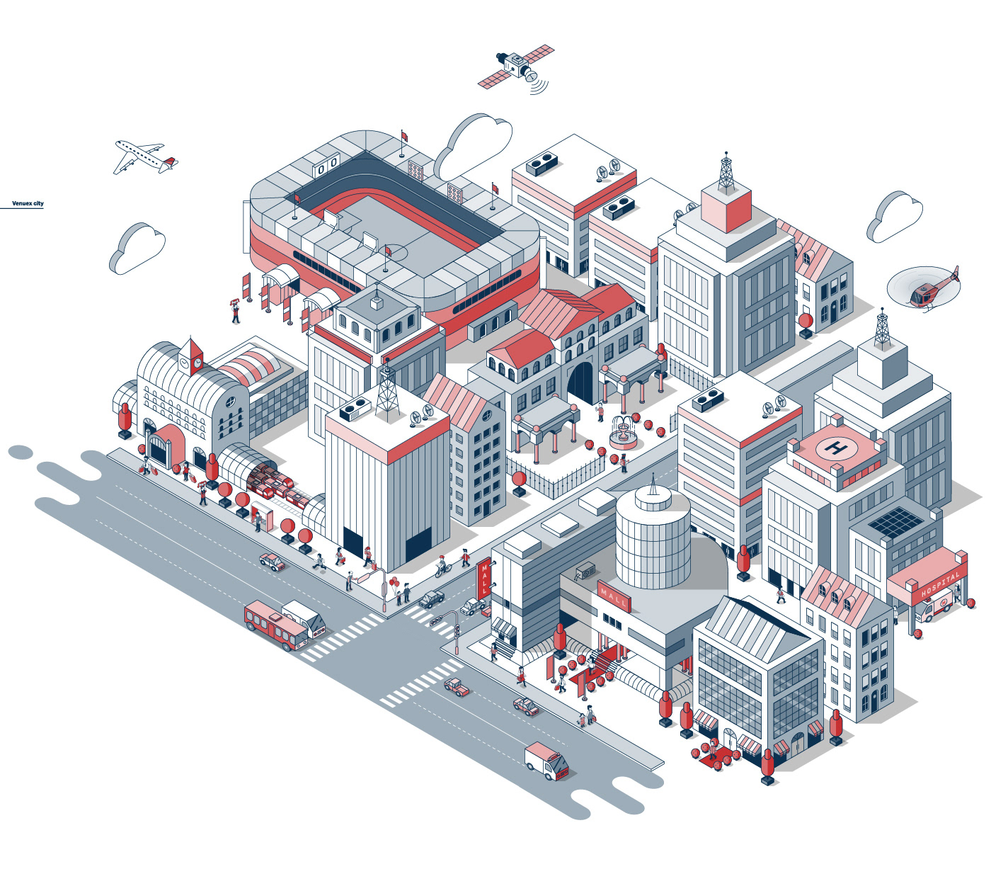 3D axonometric building city infographic Isometric map vector