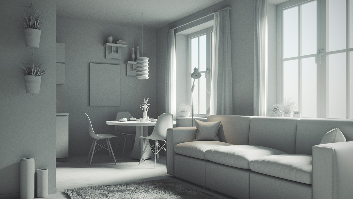 CGI Render living room modern Interior art wood home 3D Scandinavian