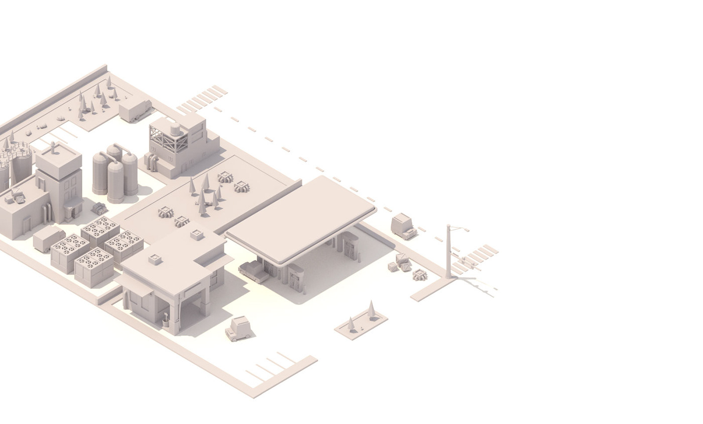 city 3D Isometric LOW poly model blender building house car