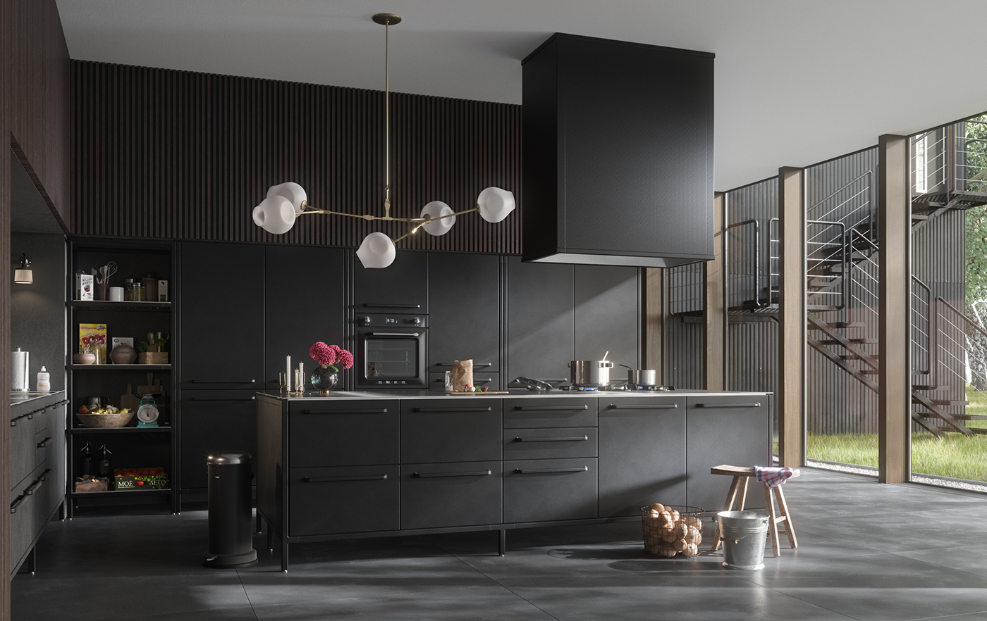 vipp kitchen black corona Render modern Interior architecture