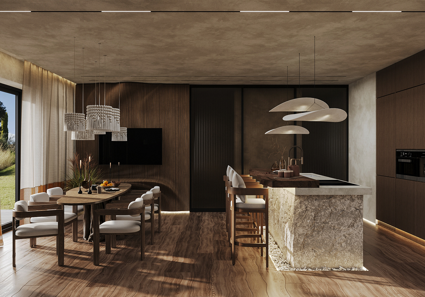 Interior modern interior design  visualization luxury Wabi Sabi wabisabi interior интерьер дизайн интерьера living kitchen