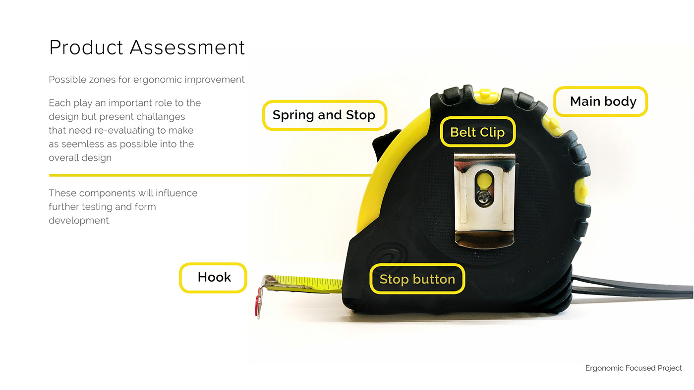 industrial design  ergonomic Tape Measure Hand Tool Renderings Photoshop renders modeling yellow Injection Mold student