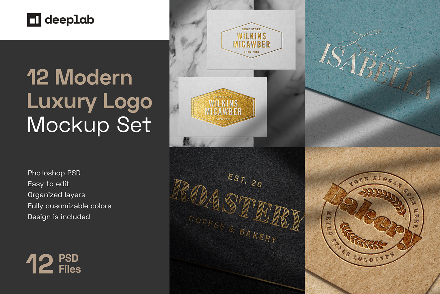 branding  debossed embossed gold logo luxury Mockup psd silver texture