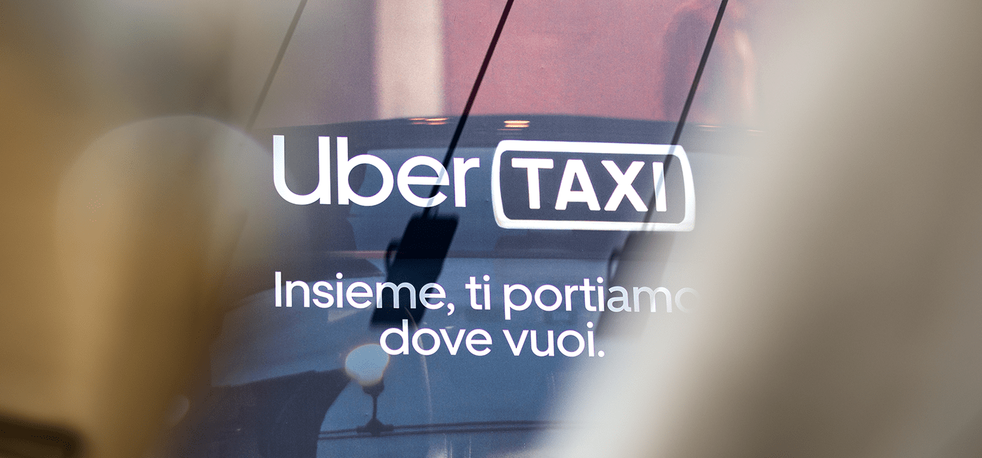 Uber taxi visual identity billboard anamorphic ledwall Rome ADV uber black