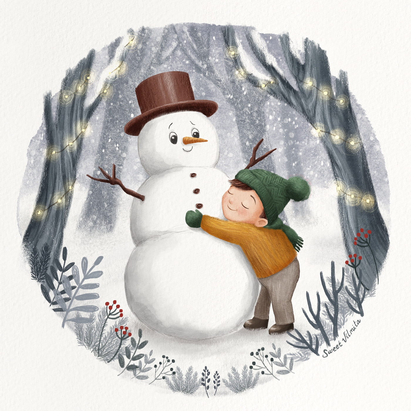 card childrens book Christmas Digital Art  greeting card Holiday ILLUSTRATION  snowman