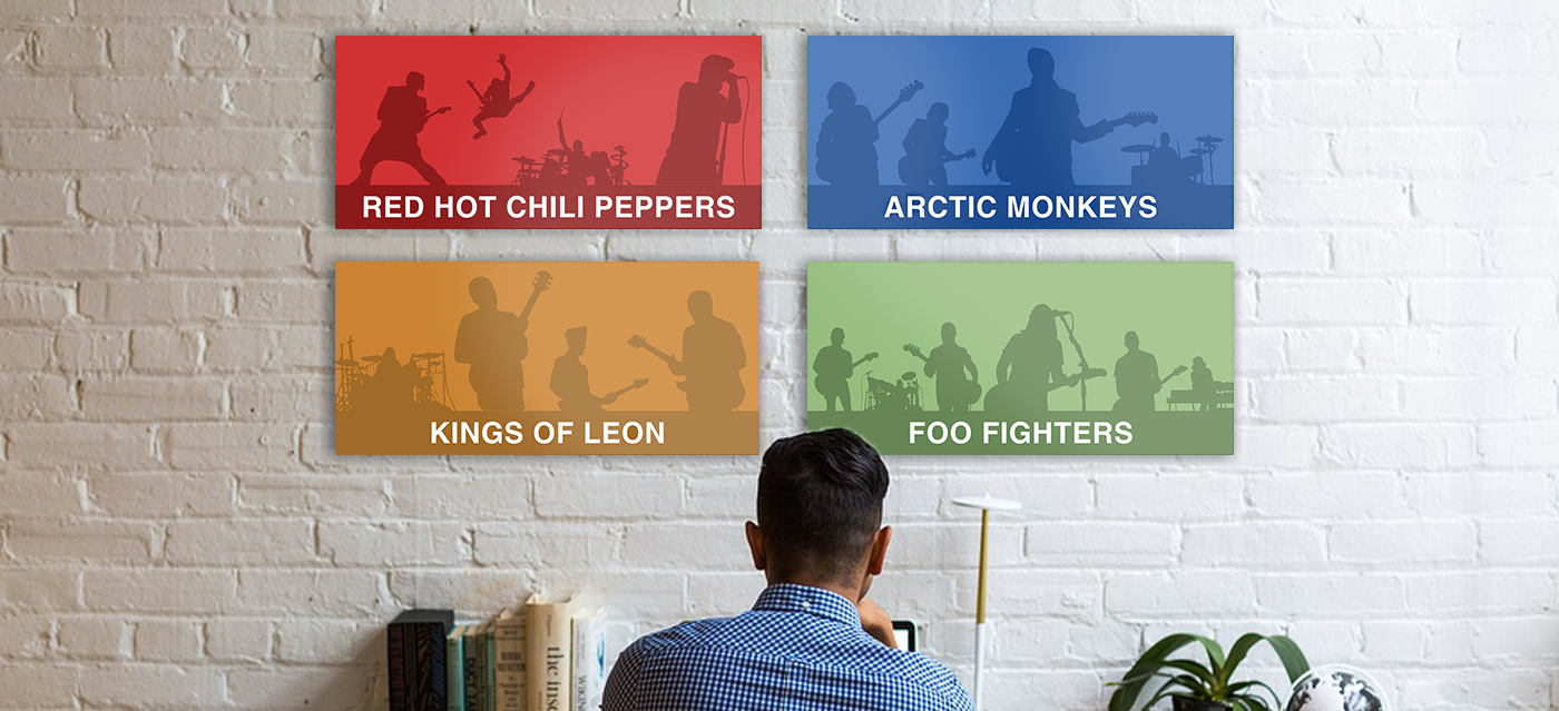 arctic monkeys foo fighters Kings of Leon rhcp posters Silhouette rock band musicians