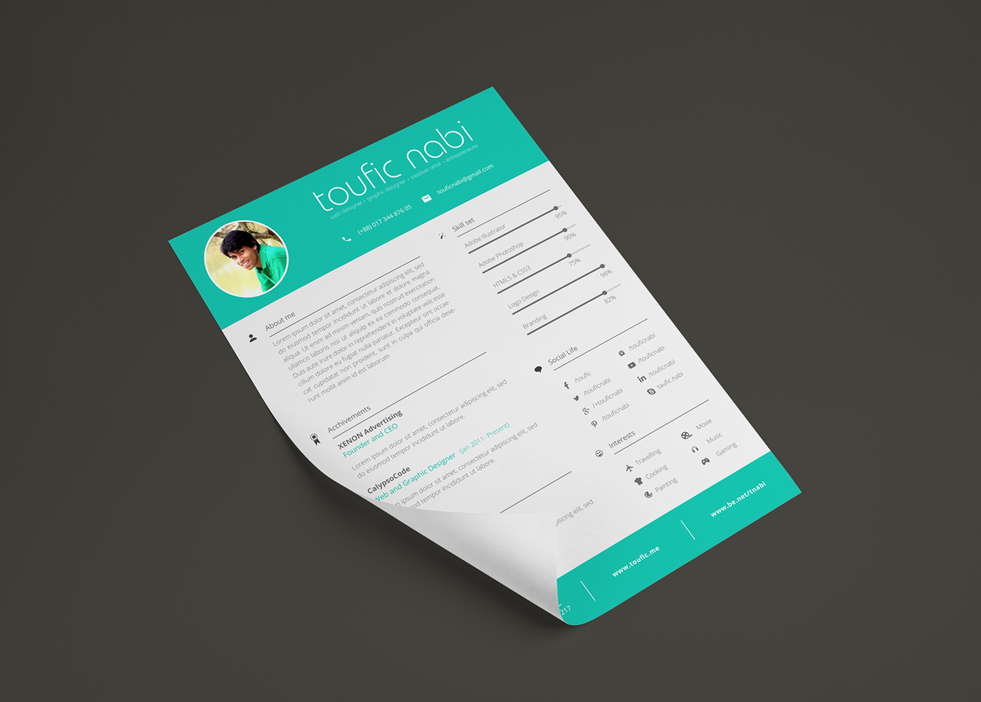 Resume CV colorful designer graphic freebie download Personal Info free tamplate Creative Resume UI/UX Designer  clean modern elegant