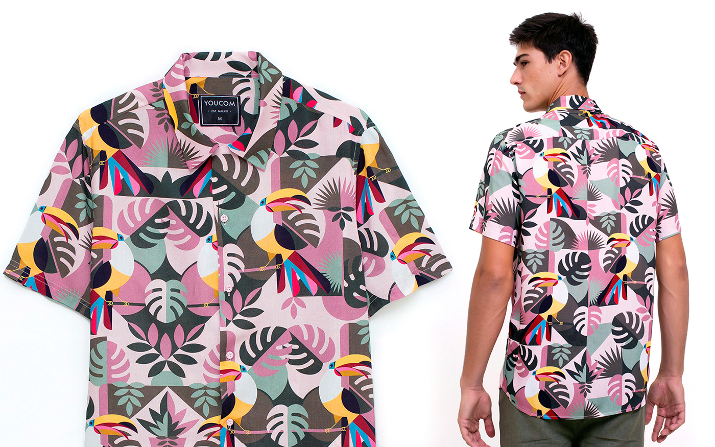 Tropical toucan geometric pattern print design leaf Estampa green Fashion 