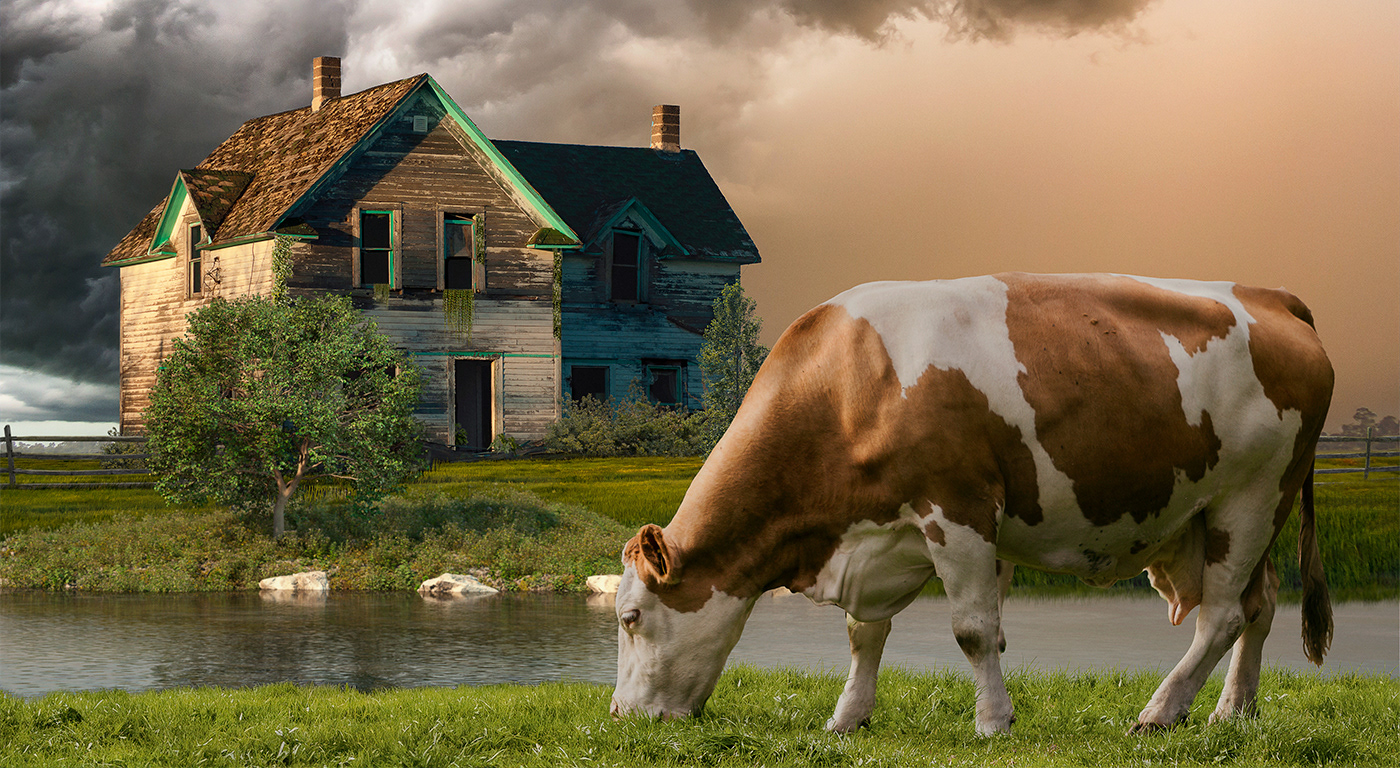 fazenda concept concept art artwork Matte Painting house storm Landscape abandoned house cow