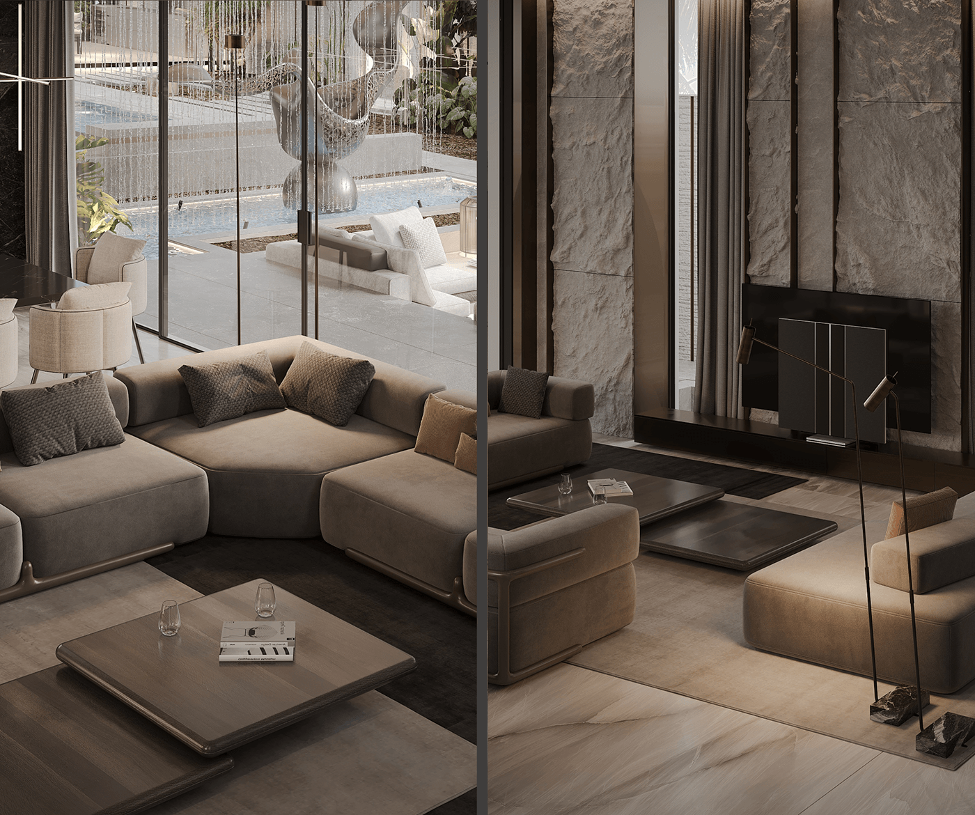 interior design  architecture Render visualization 3ds max modern living room kitchen