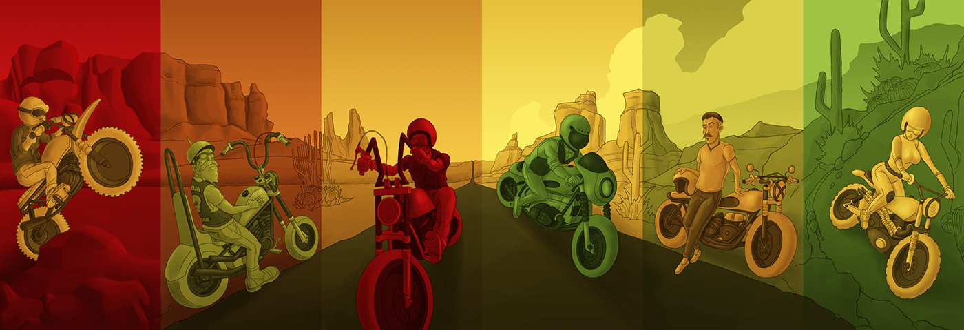 ilustration Character design  painting   CLASSIC MOTORCYCLE