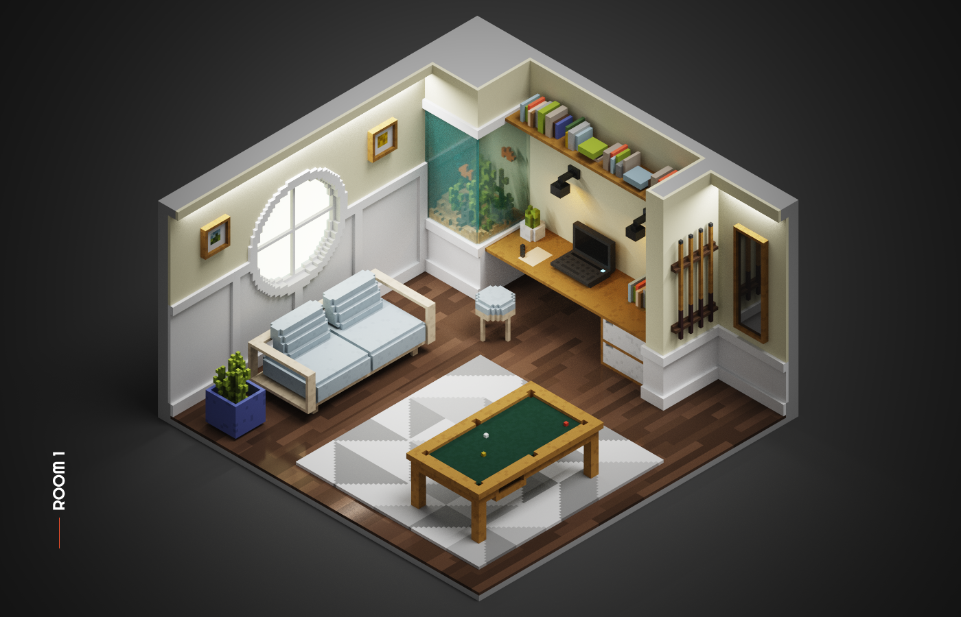 3D architecture interior design  Render room visualization voxel
