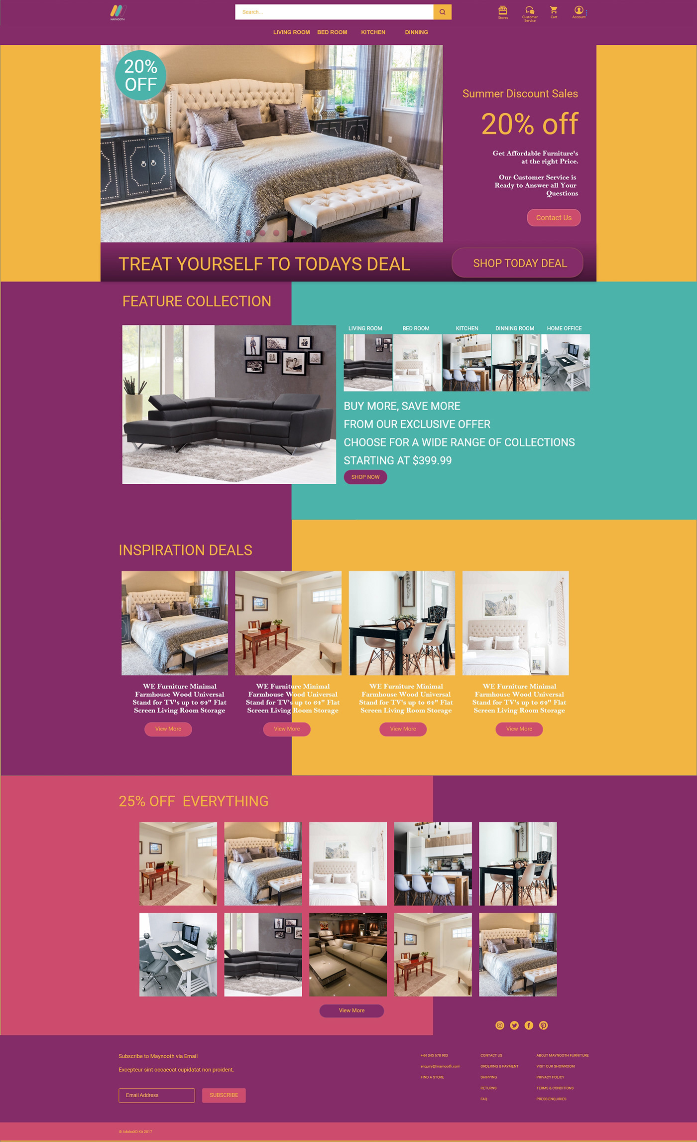 Adobe XD photoshop Illustrator landing page design furniture e-commerce Website UI ux