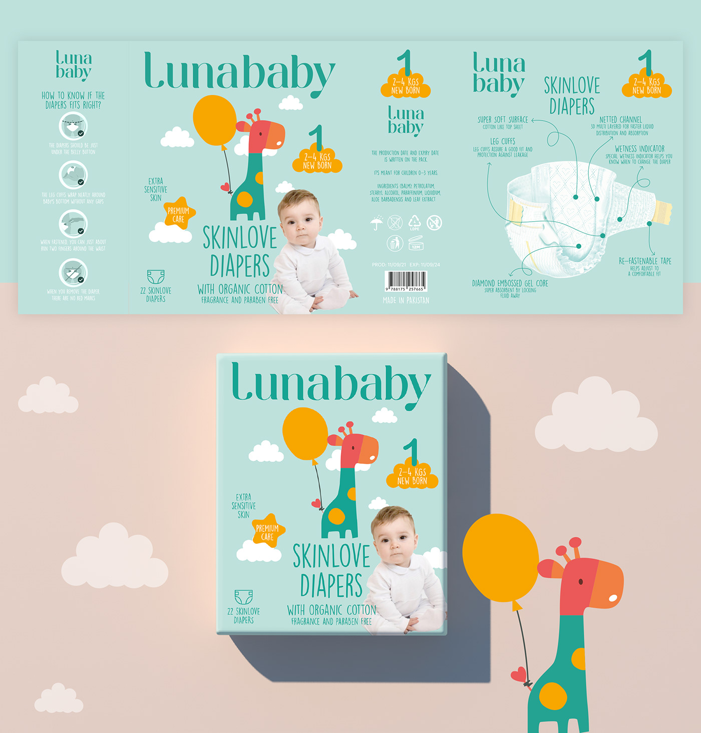 baby product brand identity cartoon diaper packaging digital illustration Logo Design Packaging packaging design