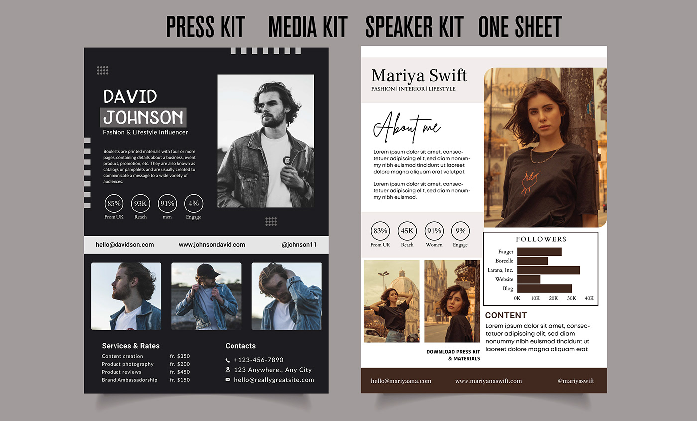 epk press kit Media Kit press kit flyer pitch deck template modern influencer kit