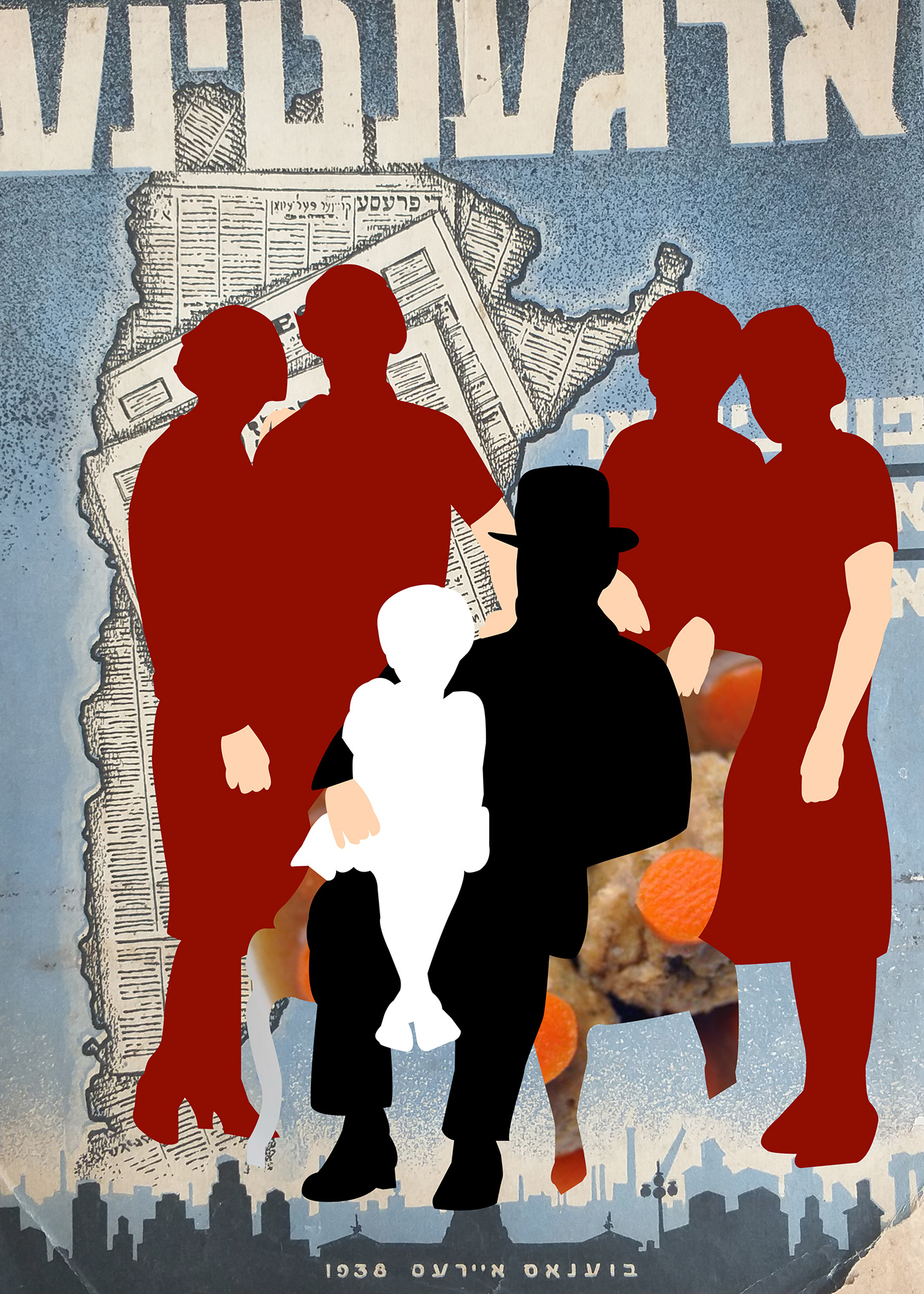 collage family portrait Silhouette ancestry jewish Immigration argentina red Illustrator Yiddish