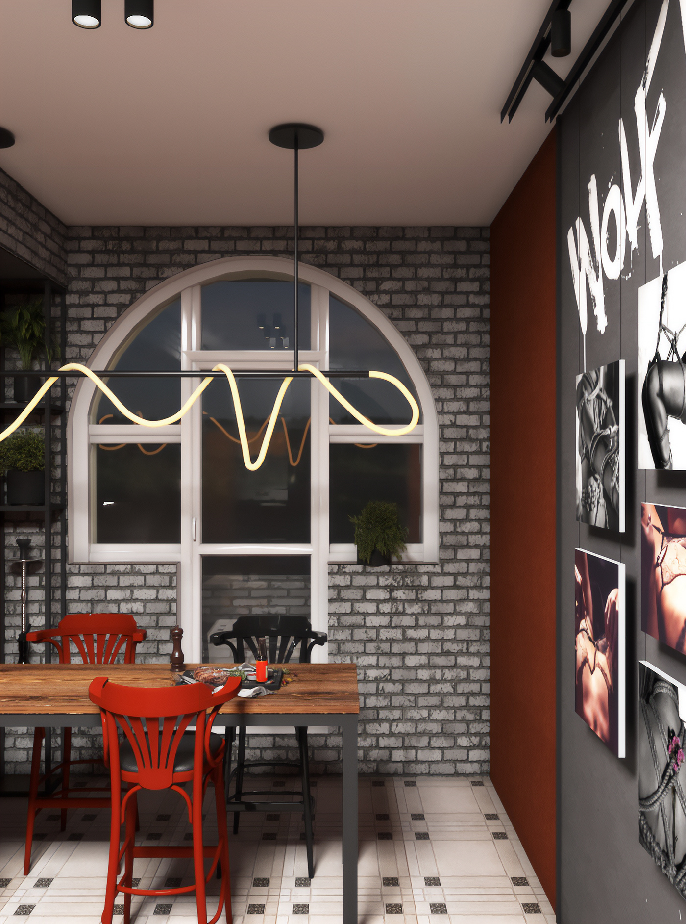 3D 3ds max architecture corona render  Interior interior design  LOFT loft interior loft kitchen tile