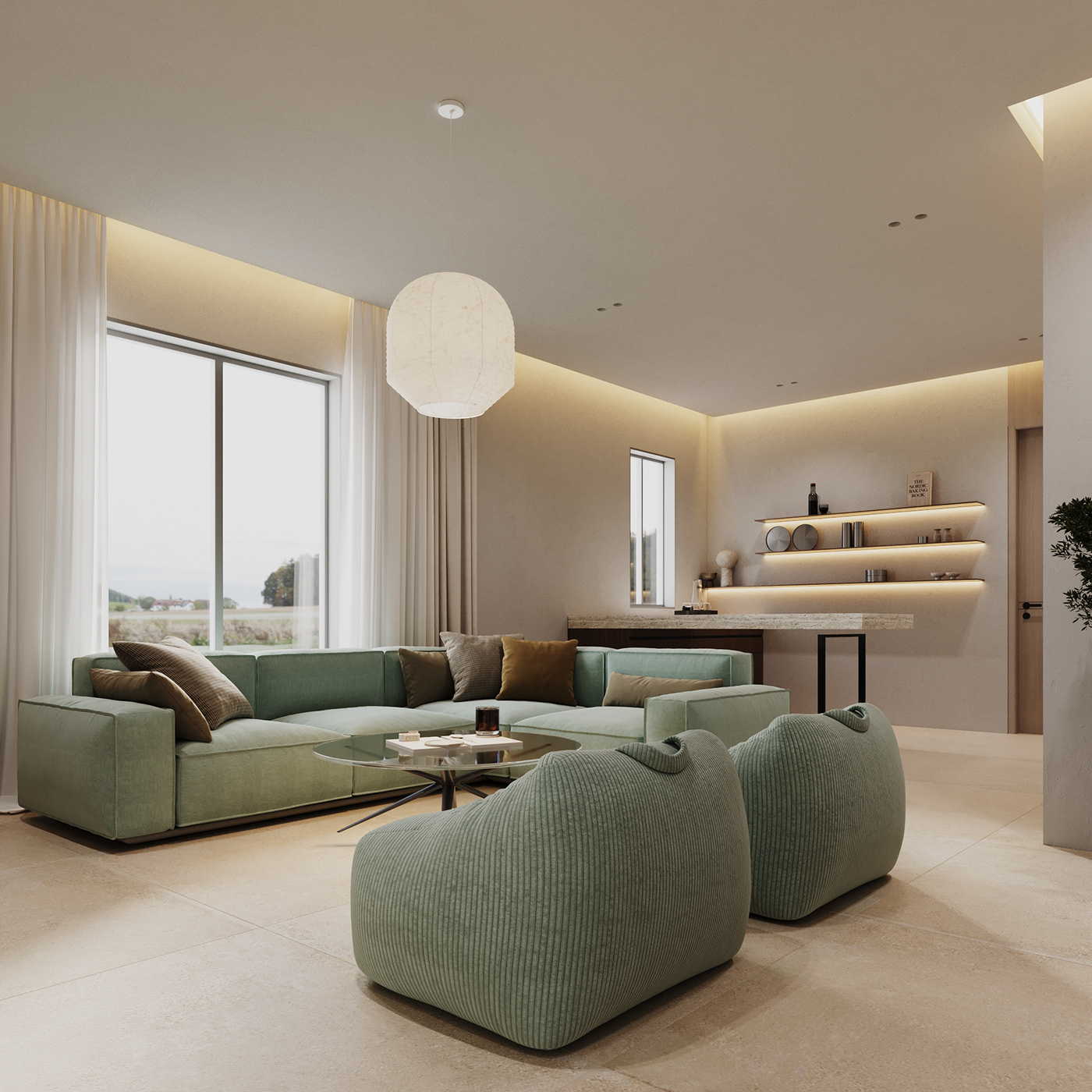 minimal Japandi Japandi interior sofa interior design  corona CGI reception living room Render