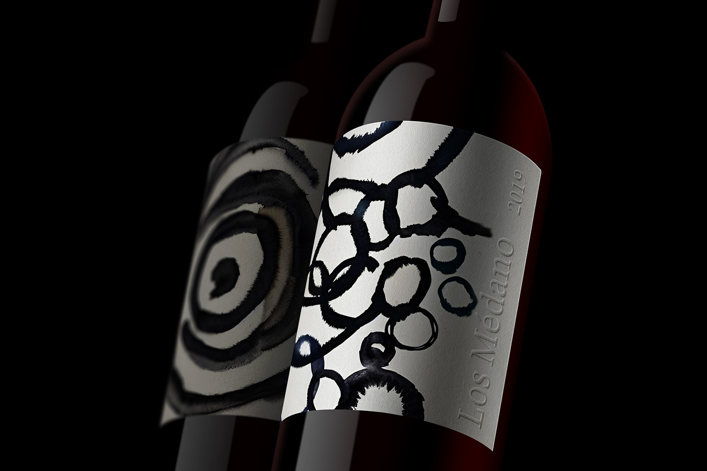 black and white bottle design bottle label design ILLUSTRATION  monochrome packaging design watercolor wine Wine Bottle wine label