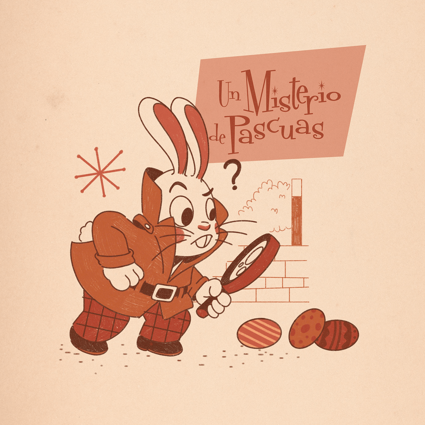 50s bunny Character design  chocolate detective Drawing  Easter mistery Procreate vintage