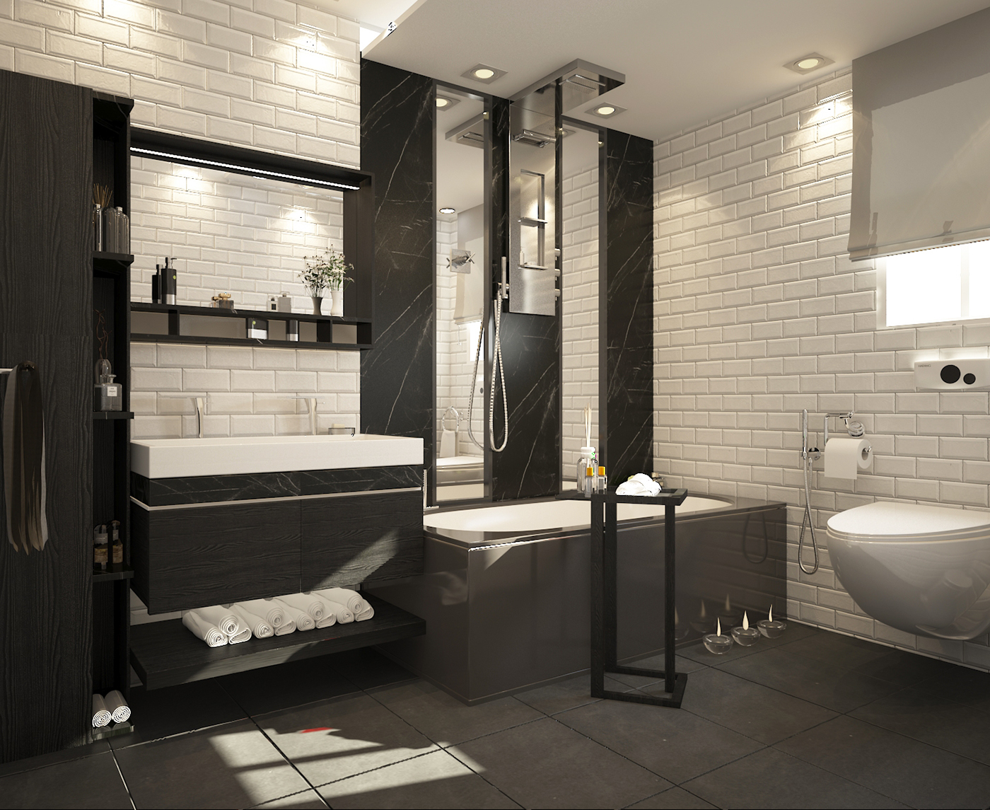architecture interior design  Modern bathrooms black and white modern tiles 3dsmax vray modern designs SHOWER bathrooms