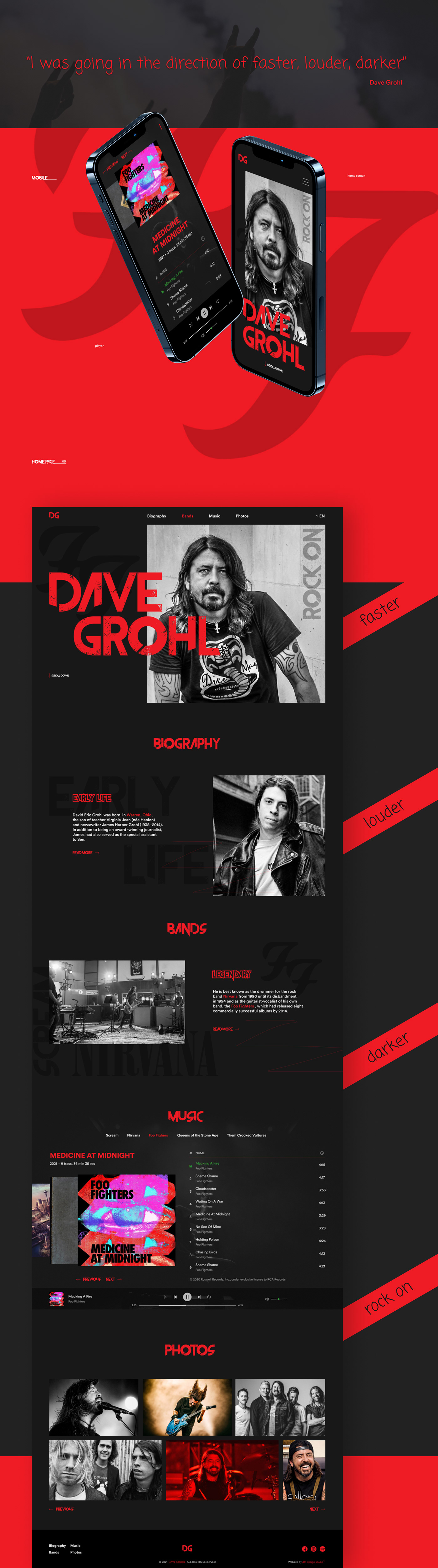 davegrohl   foofighters music nirvana portfolio rock UI ux Webdesign Website