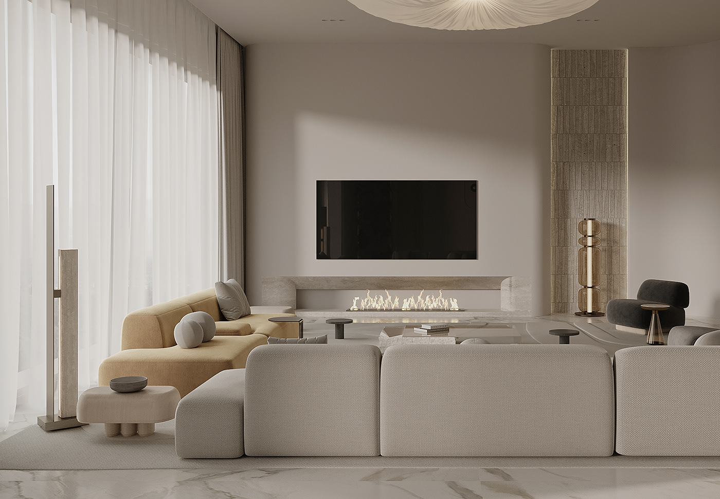 Villa minimal free interior design  architecture Render 3ds max living room modern corona