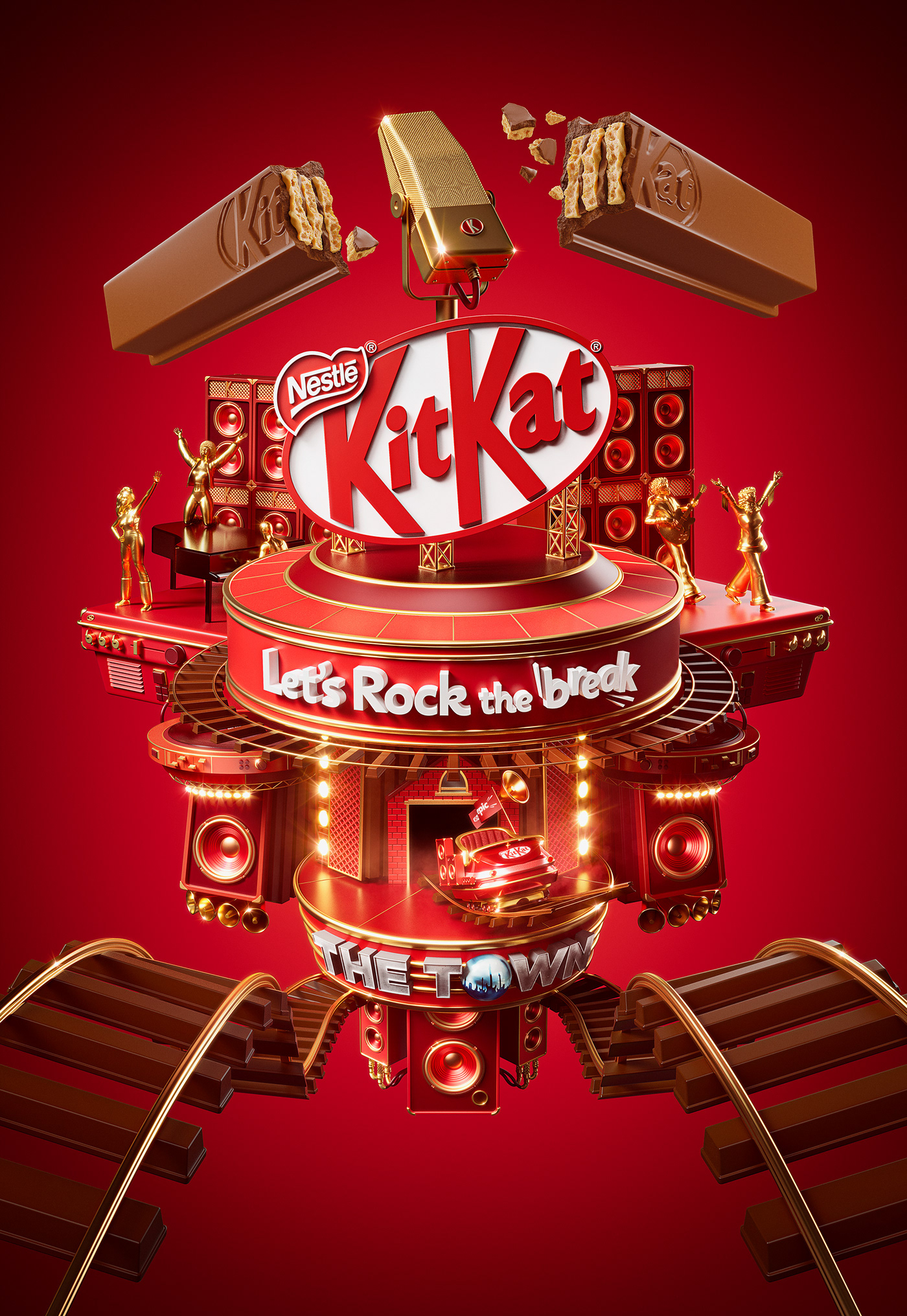 kit kat chocolate the town music Music Festival concept art digital illustration Post Production CGI 3D
