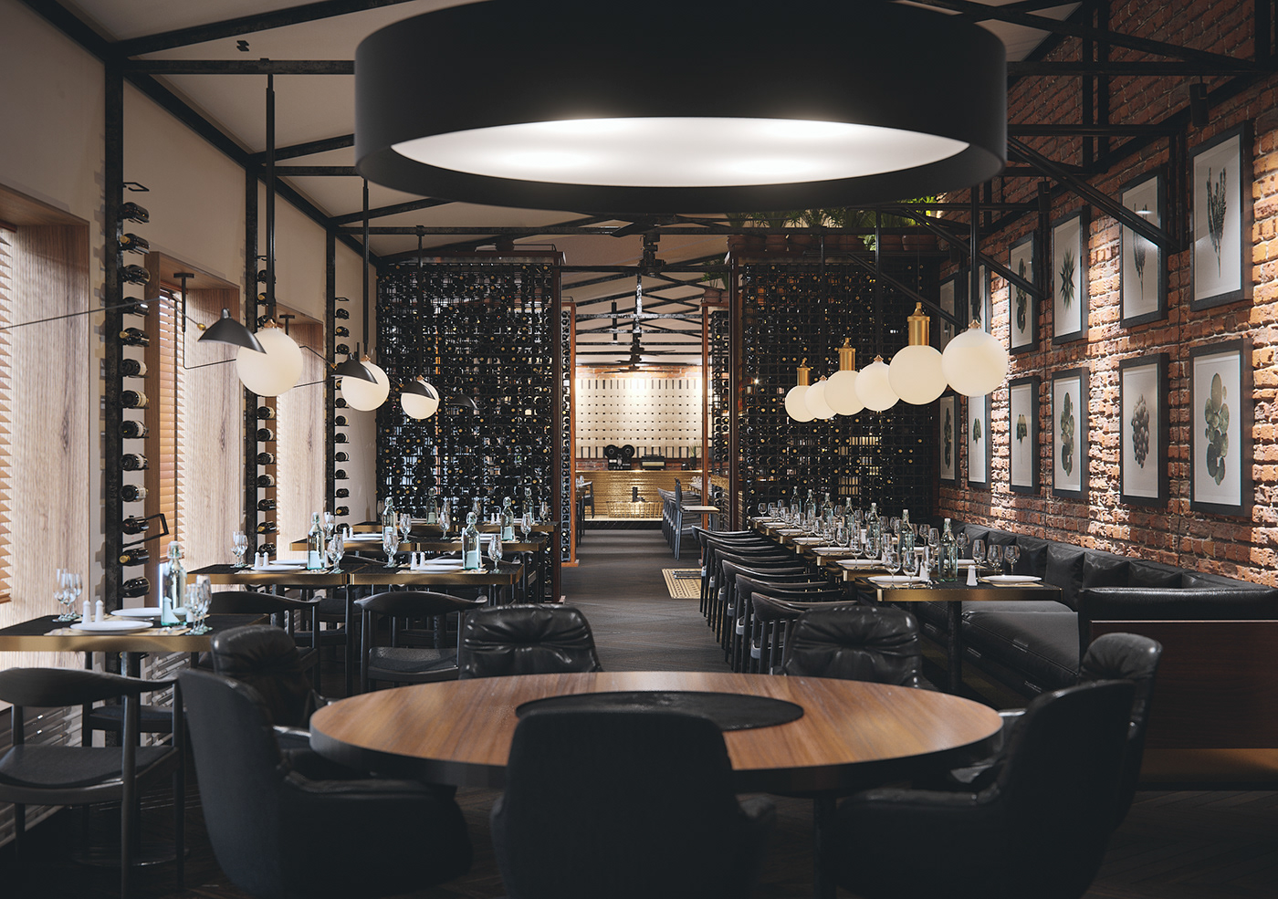 restaurant midcentury Interior luxury CG archviz
