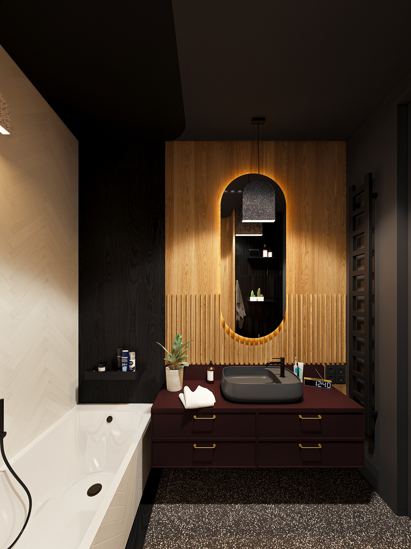 apartment black bright cosy design home Interior minimal modern wood