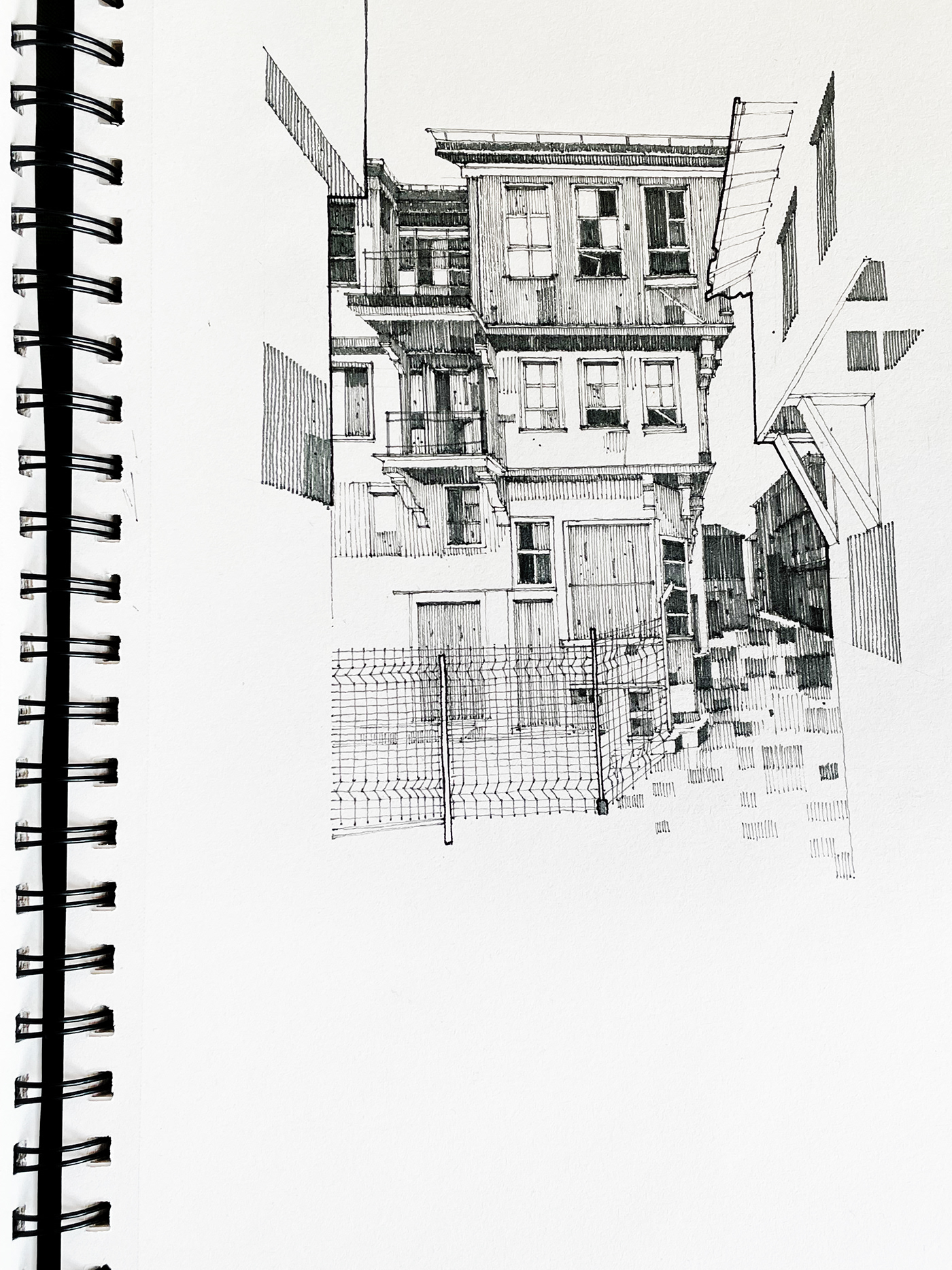 architecture bw cityscape contrast Drawing  ILLUSTRATION  ink lineart linework sketch
