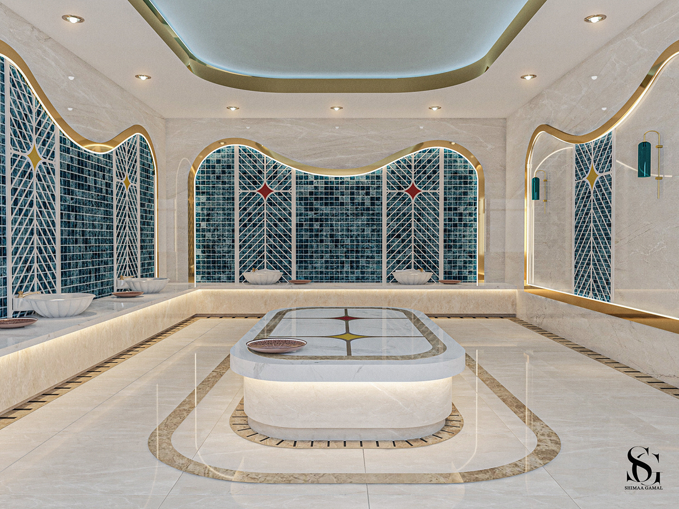 Pool Spa Nubian interior design  indoor aswan bath design turksih