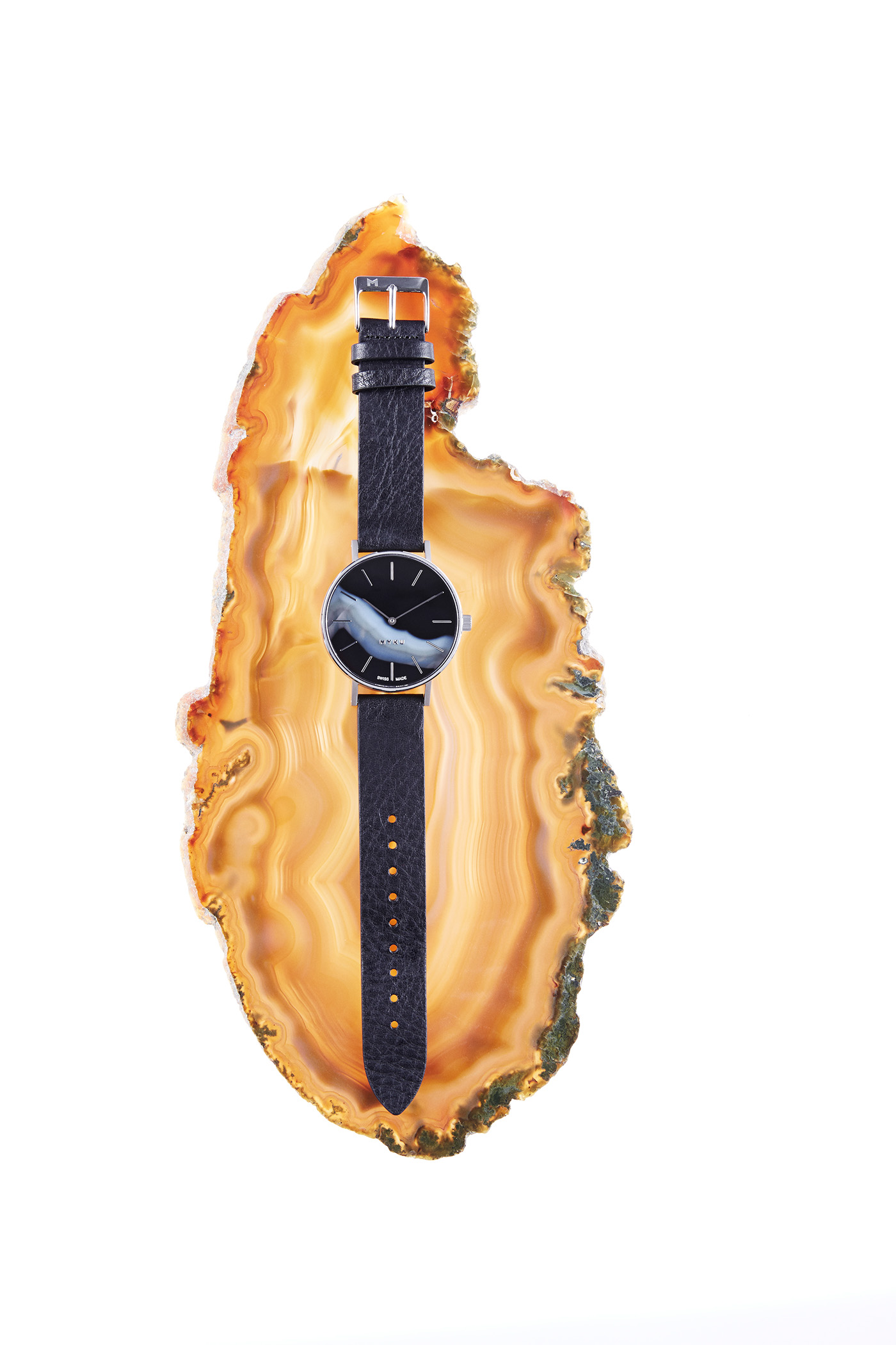 Marble watch timepiece MYKU elemental swiss made black onyx