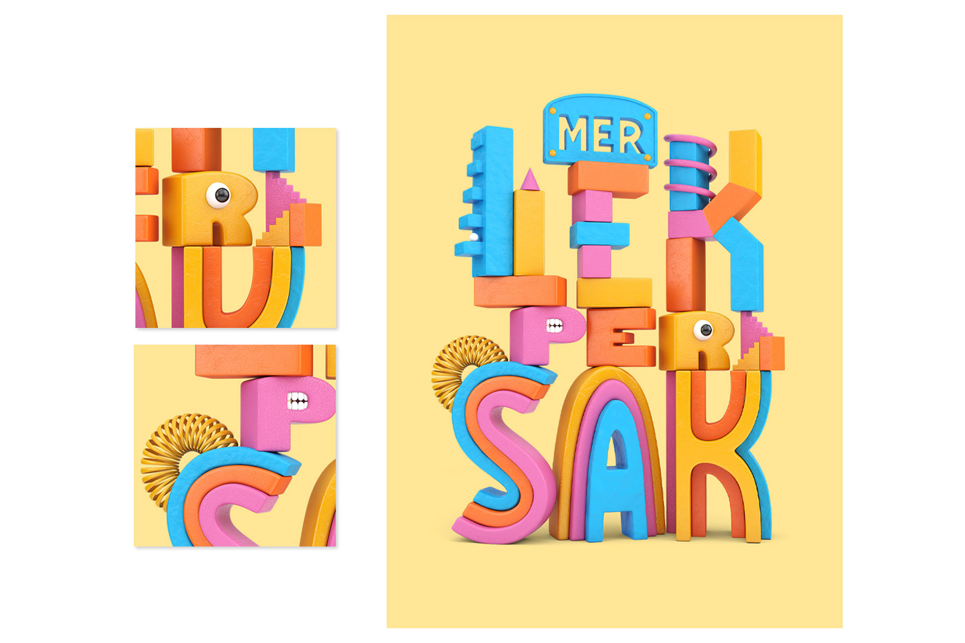 typography   3d modeling 3D typography 3D illustration toys children illustration 3d design