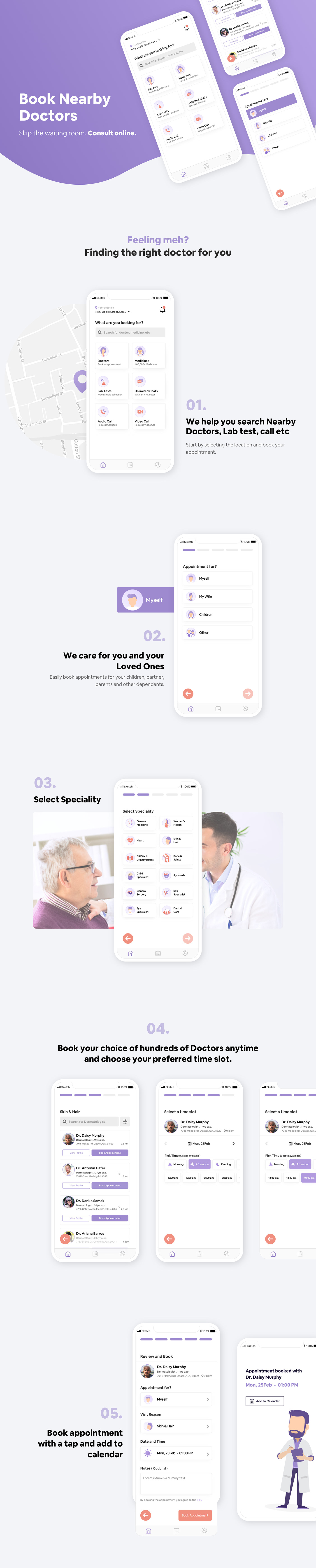 doctor Appointment Booking book a slot Medical app UI ux location app ILLUSTRATION  doctor booking app nearby doctor