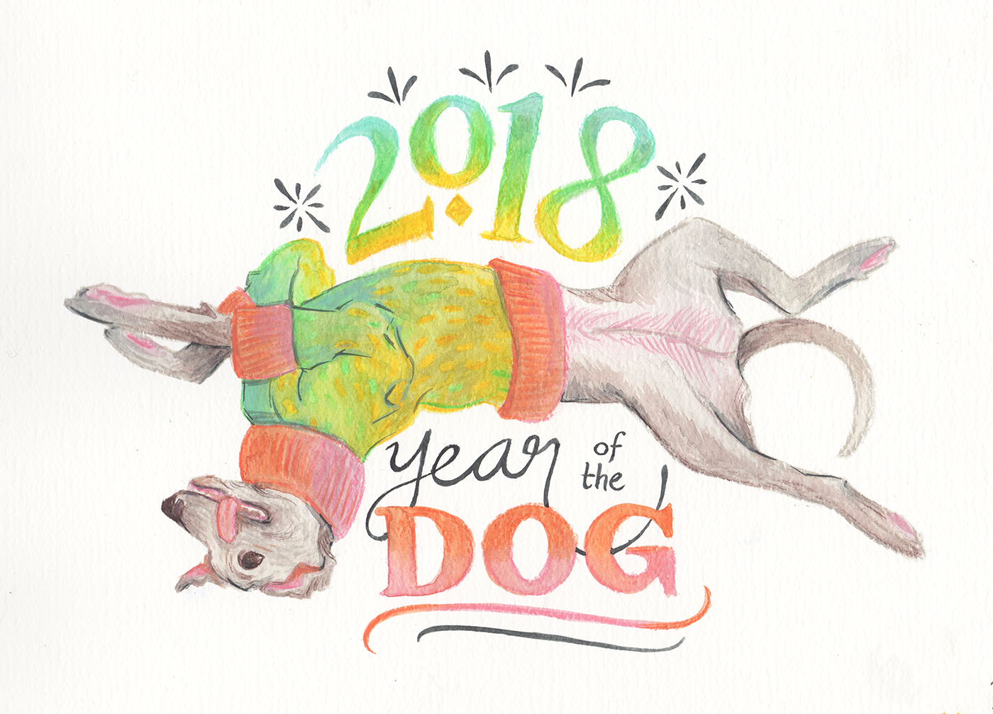 lettering watercolor new year chinese new year dog