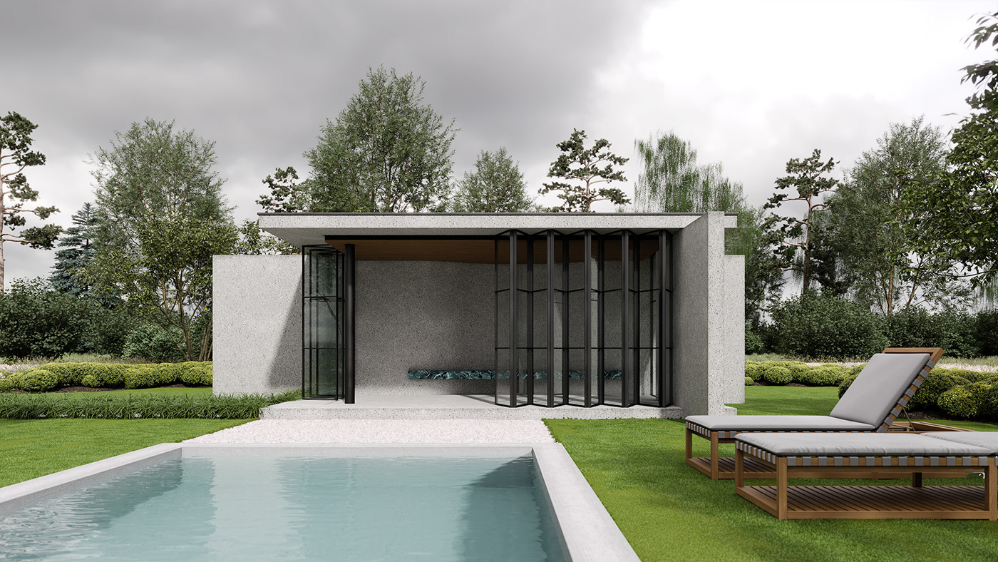 3D archviz concept exterior garden green modern swiss